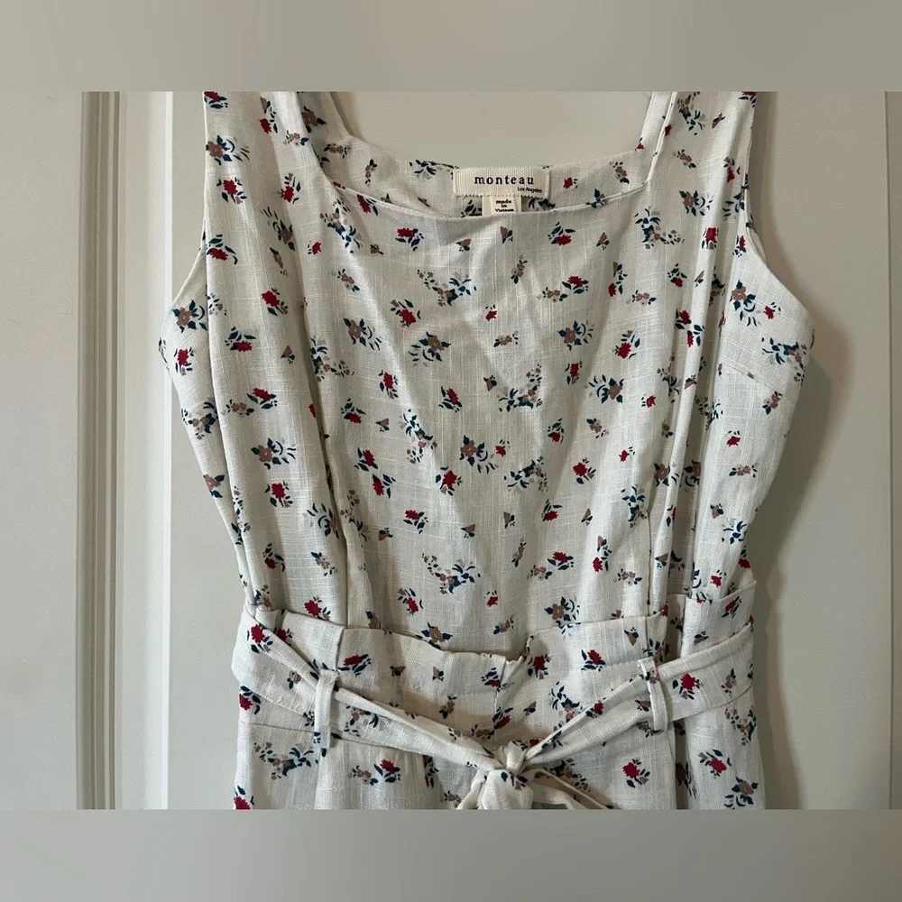Monteau Rayon/Linen Blend Floral off-White Sleeveless Dress Juniors Size Large - Picture 11 of 15